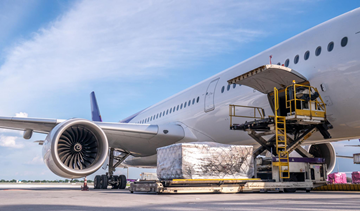 Air transport cargo plane loading goods at airport for fast international delivery