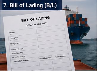 Bill of lading document used in international sea freight and container shipping