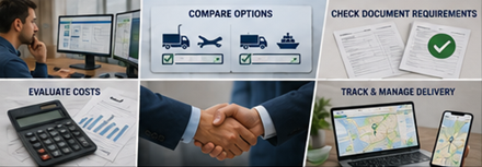 Choosing domestic or international transport services with logistics planning routes trucks and freight operations