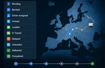 Shipment tracking statuses displayed in logistics transport software system