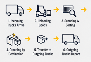 Cross-docking workflow with incoming and outgoing logistics trucks