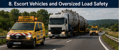 Escort vehicles supporting oversized load transport on European roads