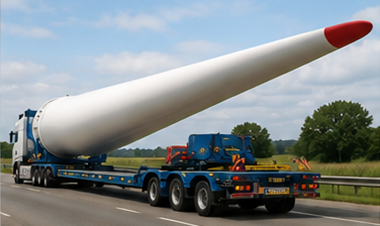 Wind turbine blade construction machine and industrial equipment transported as oversized cargo