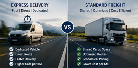 Comparison between express delivery and standard freight transport pricing