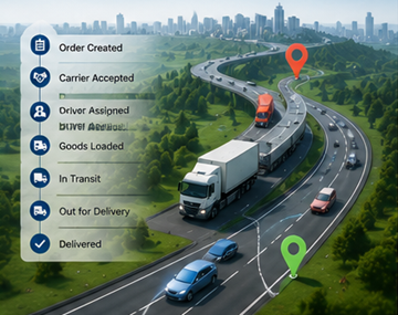 Modern logistics tracking process showing GPS truck tracking digital transport systems and shipment updates