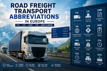 European freight trucks logistics operations and road transport abbreviations