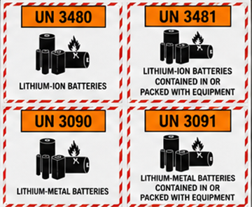 UN numbers and ADR labels for lithium battery transport in Europe