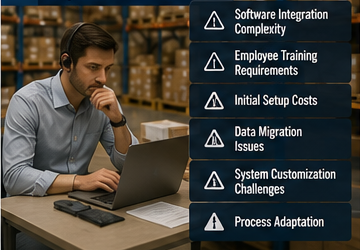 Warehouse managers implementing warehouse management software and logistics systems