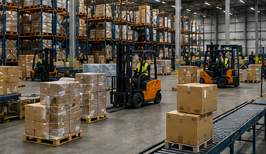 Warehousing and groupage logistics with pallet sorting forklifts distribution centers and cargo handling